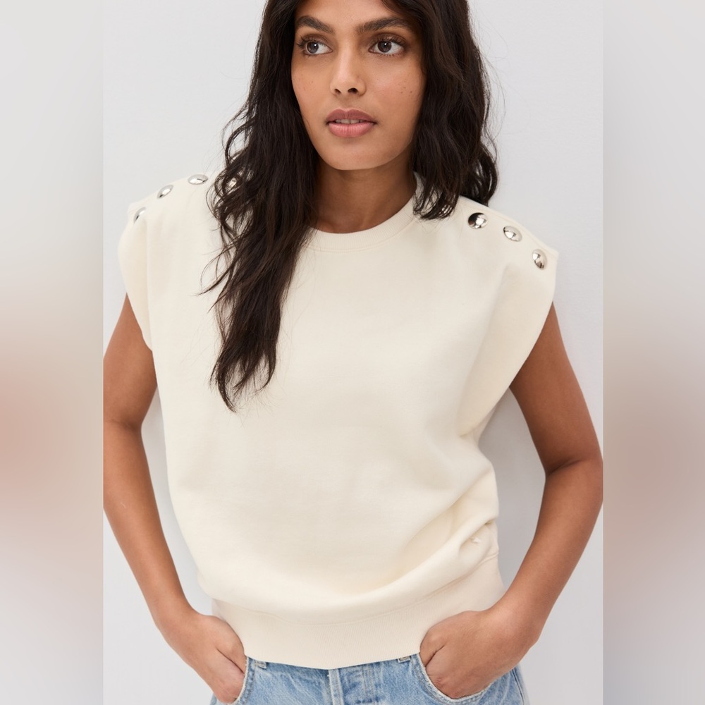 Clare V. Le Vest Sweatshirt - Cream with Silver Studs